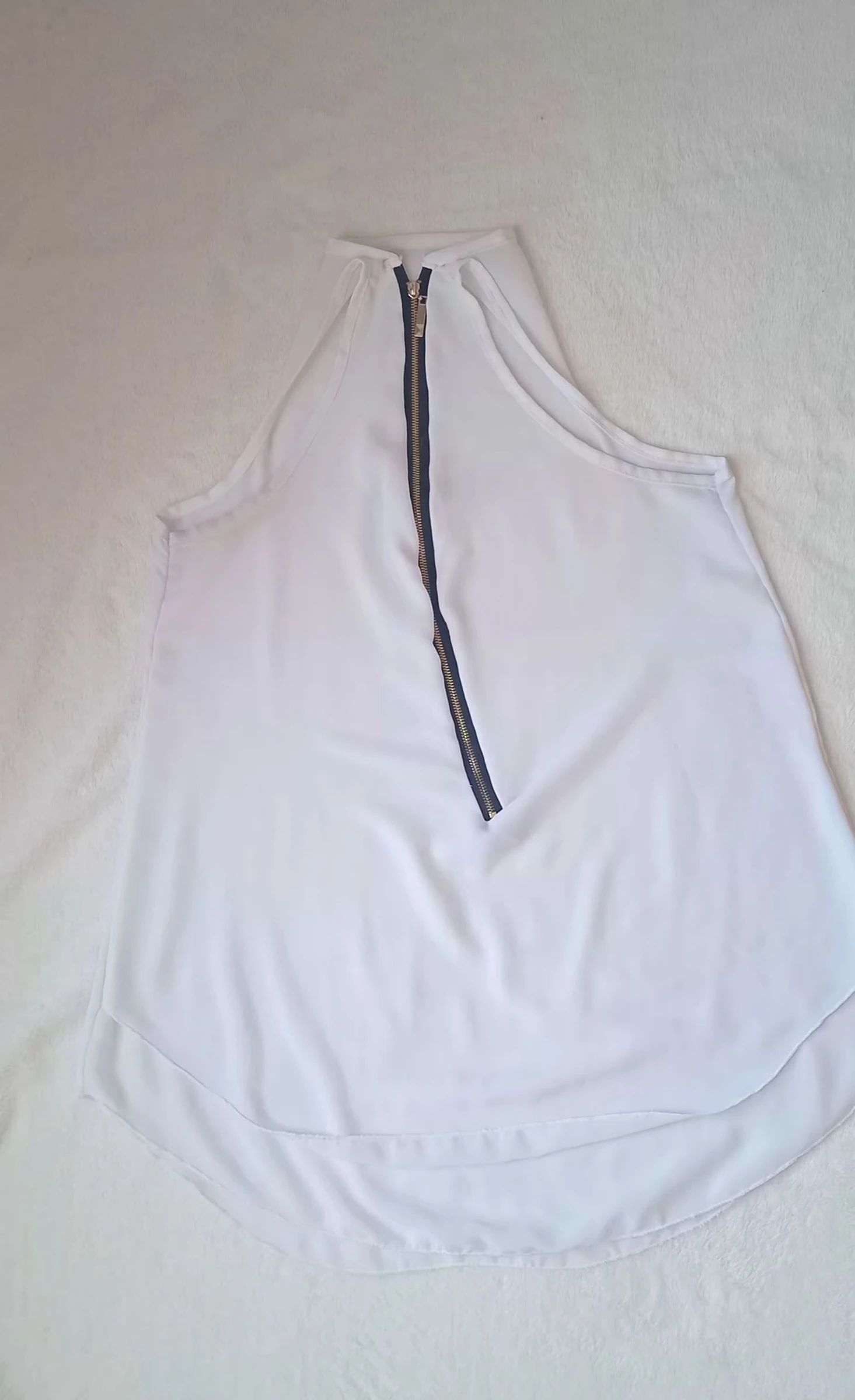 Top blanc fluide T S-zip dos-3 volants-comme neuf